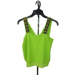 Double Zero Bright Green Loose Bohemian Cropped Blouse Size S